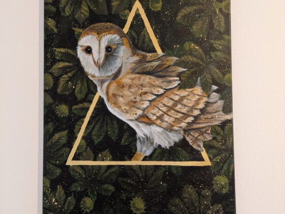 Eule mit goldenem Dreieck umrandet